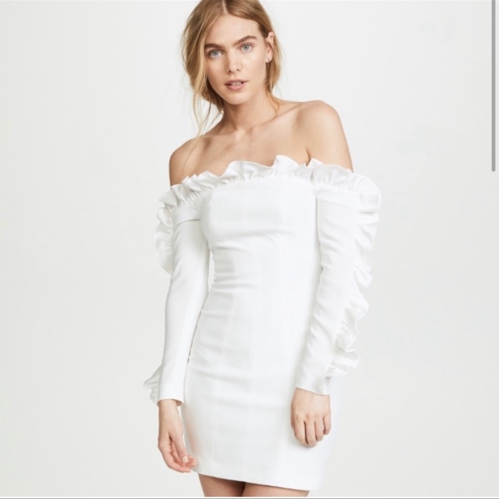 Cinq A Sept Rosemarie Ruffle Off Shoulder Short Wedding Dress Bridal
